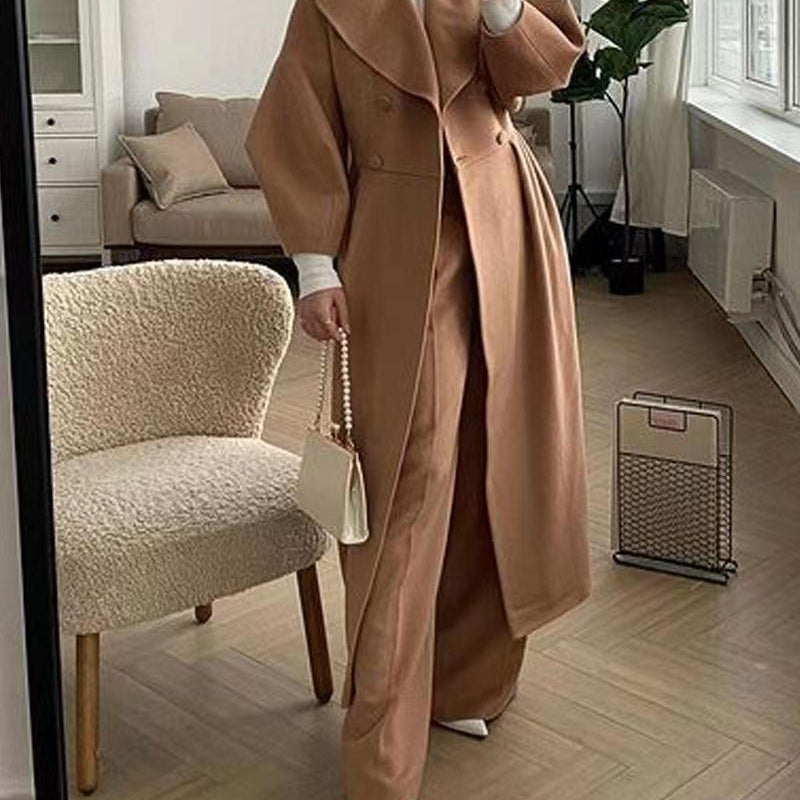 Elegancki płaszcz długi wiązany w talii stylowy klasyczny