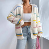 Kardigan oversize w paski miękki ciepły sweter casual