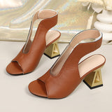 Damskie sandały slingback z plecionką i geometrycznym obcasem