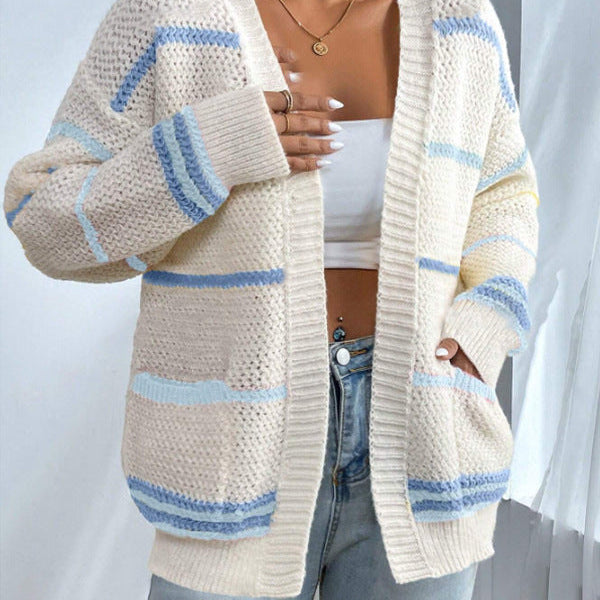 Kardigan oversize w paski miękki ciepły sweter casual
