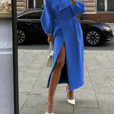 Elegancki płaszcz długi wiązany w talii stylowy klasyczny