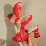 Damskie sandały slingback z plecionką i geometrycznym obcasem