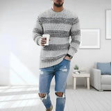 Męski sweter w paski z okrągłym dekoltem, regular fit