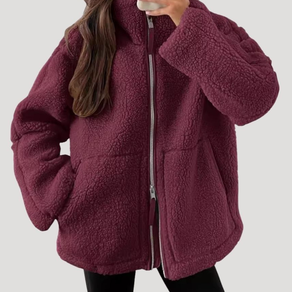 Damska Kurtka Teddy Fleece na Zamek Oversize Ciepła