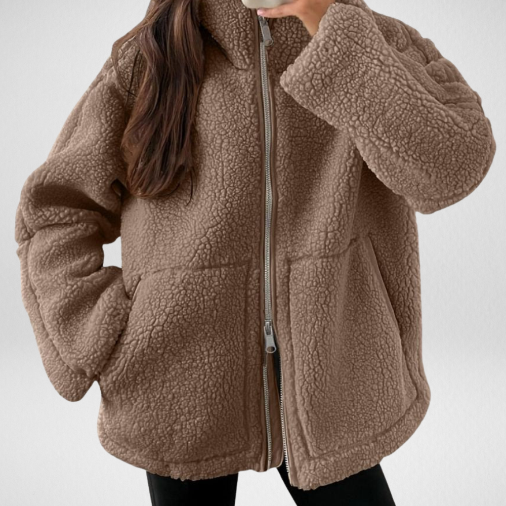 Damska Kurtka Teddy Fleece na Zamek Oversize Ciepła