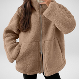 Damska Kurtka Teddy Fleece na Zamek Oversize Ciepła