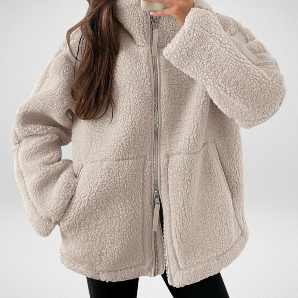 Damska Kurtka Teddy Fleece na Zamek Oversize Ciepła