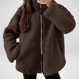 Damska Kurtka Teddy Fleece na Zamek Oversize Ciepła