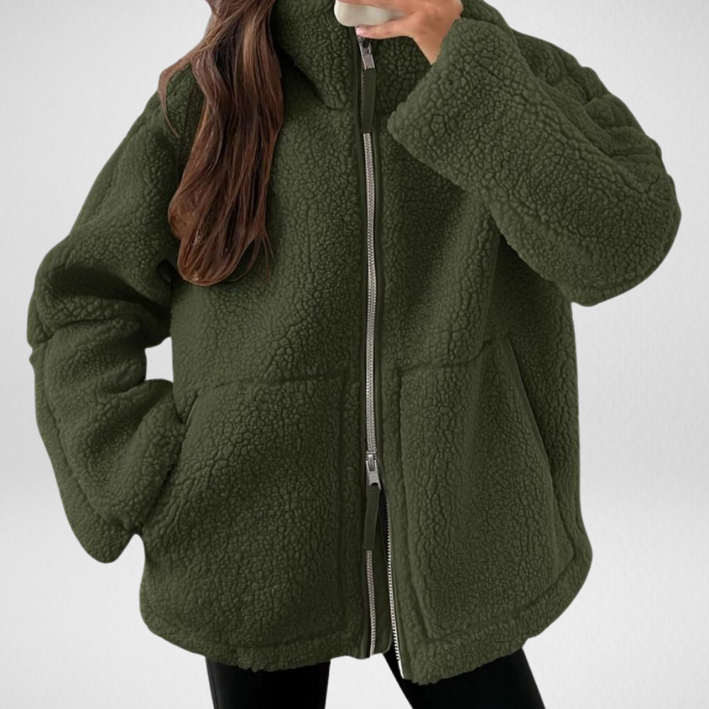 Damska Kurtka Teddy Fleece na Zamek Oversize Ciepła