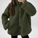 Damska Kurtka Teddy Fleece na Zamek Oversize Ciepła