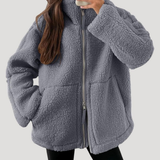 Damska Kurtka Teddy Fleece na Zamek Oversize Ciepła