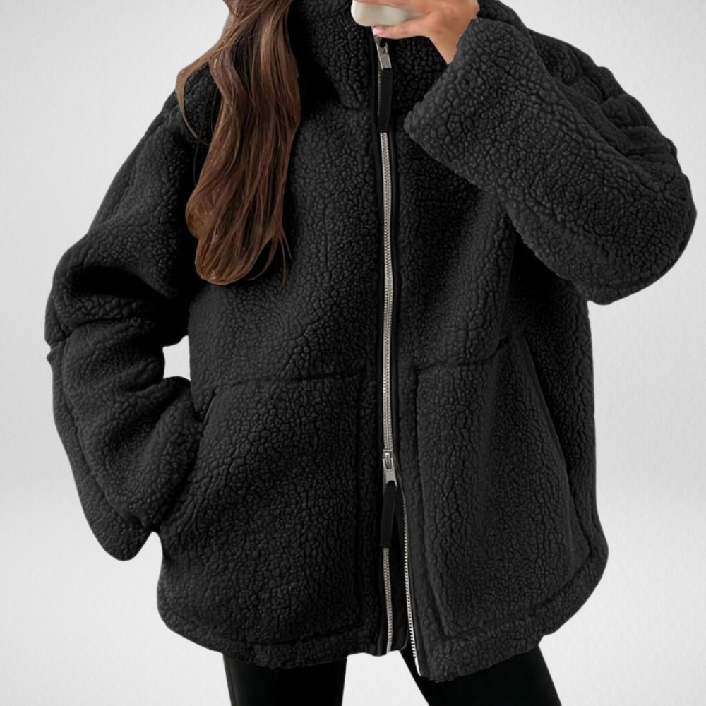 Damska Kurtka Teddy Fleece na Zamek Oversize Ciepła