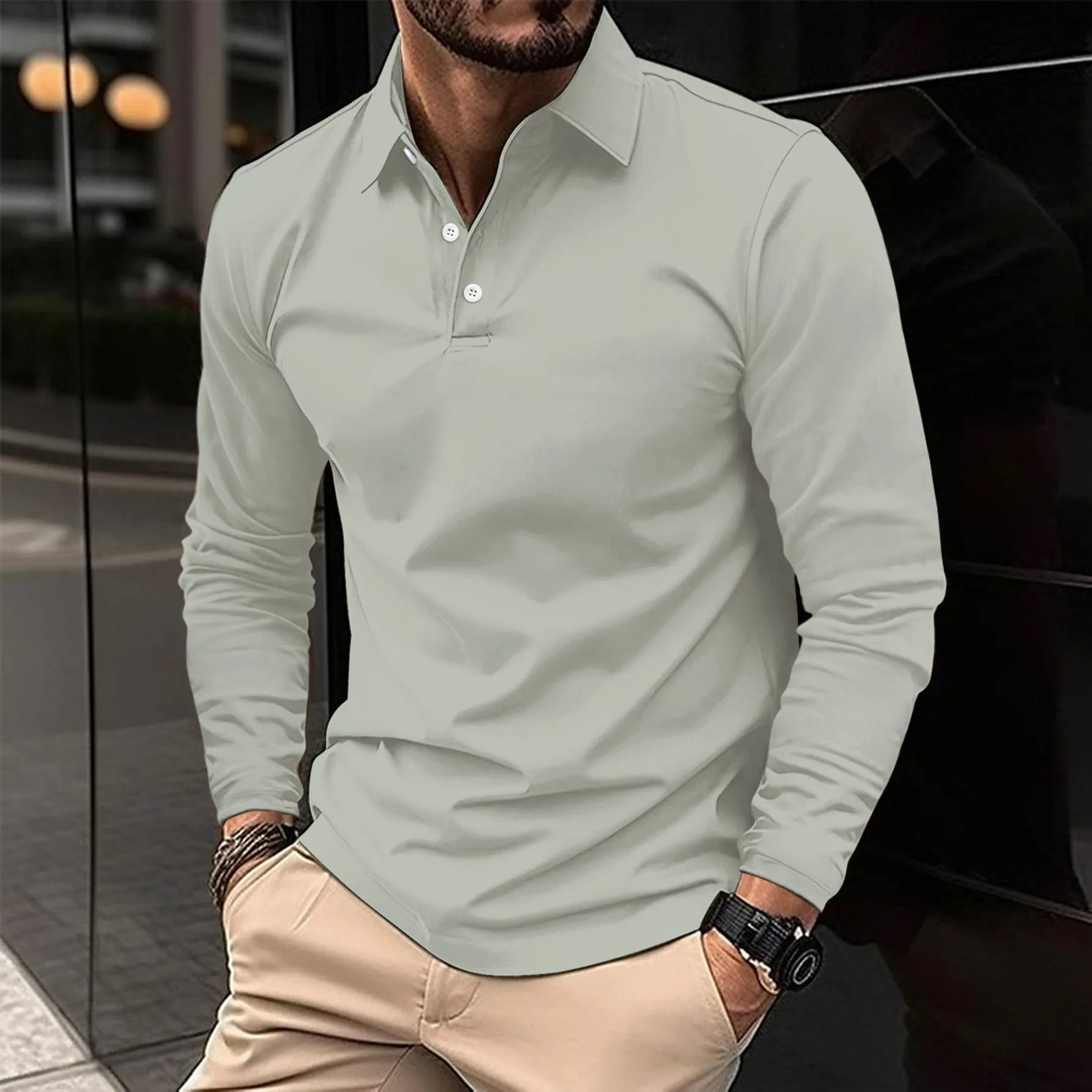 Męska Koszulka Polo Długi Rękaw Slim Fit Nowoczesna Elegancja