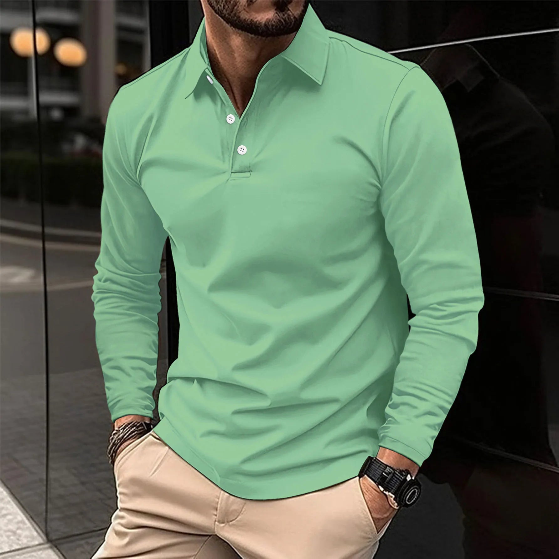 Męska Koszulka Polo Długi Rękaw Slim Fit Nowoczesna Elegancja