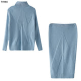 Elegancki Komplet Dzianinowy Sweter i Spódnica Midi