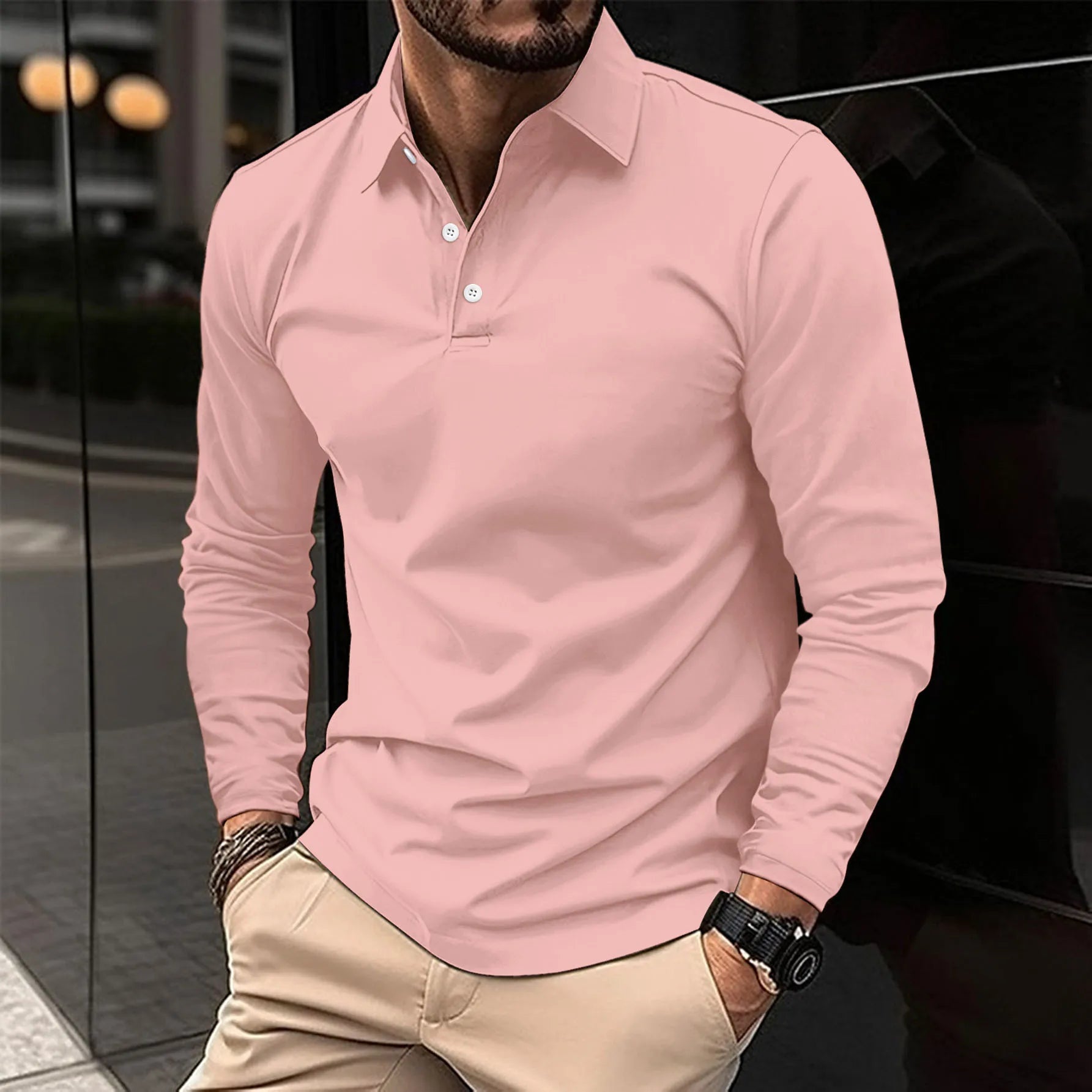 Męska Koszulka Polo Długi Rękaw Slim Fit Nowoczesna Elegancja