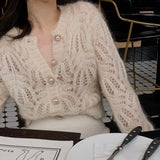 Elegancki kardigan koronkowy zapinany lekki stylowy sweter