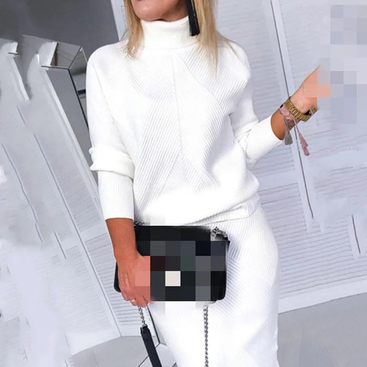 Elegancki Komplet Dzianinowy Sweter i Spódnica Midi