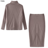Elegancki Komplet Dzianinowy Sweter i Spódnica Midi