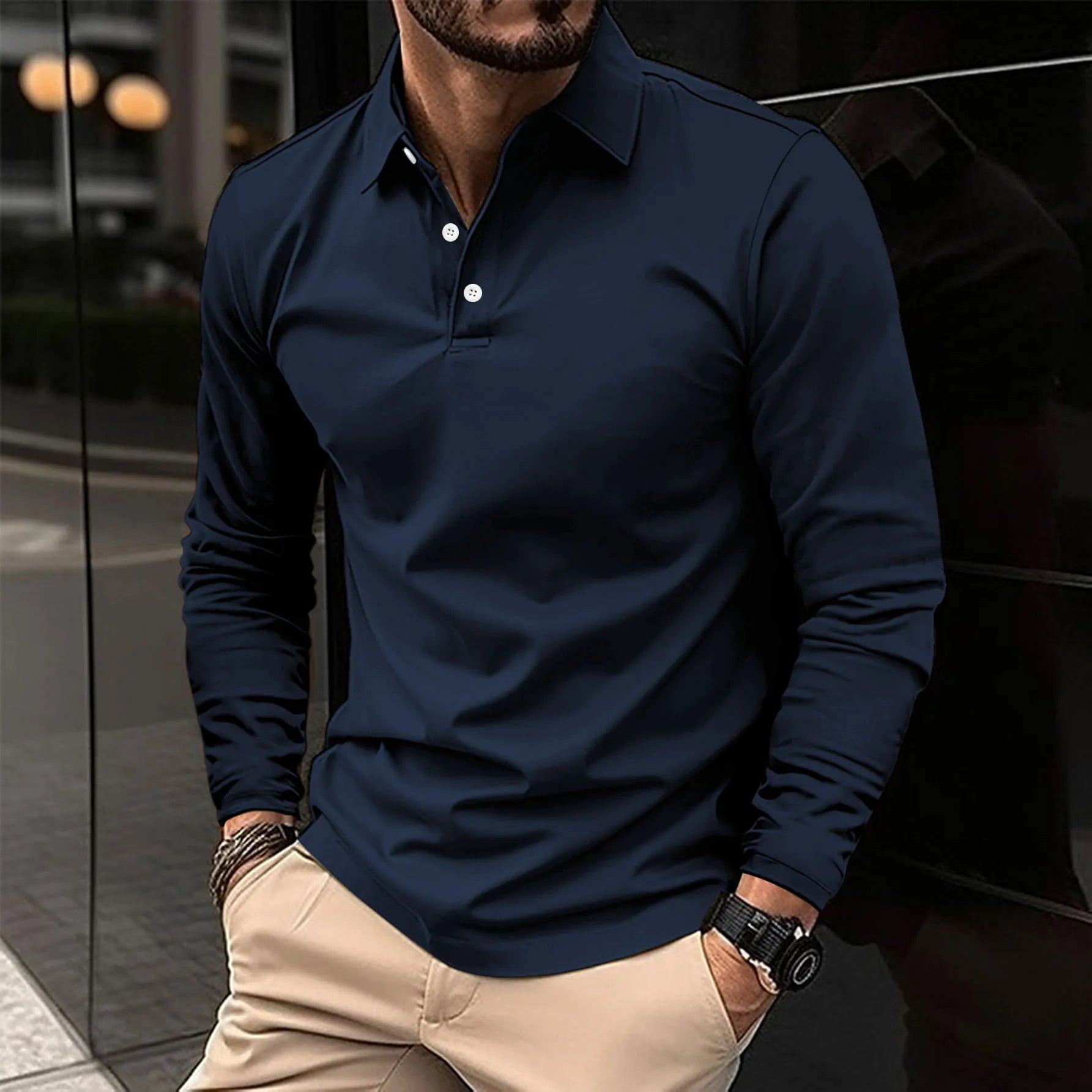 Męska Koszulka Polo Długi Rękaw Slim Fit Nowoczesna Elegancja
