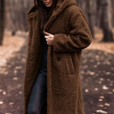 Długi Płaszcz Damski Teddy Ciepły do Codziennych Stylizacji