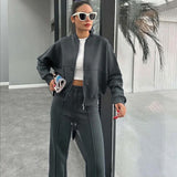 Komplet Casual Bluza i Spodnie z Wysokim Stanem