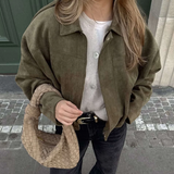 Damska kurtka zamszowa oversize elegancka casualowa modna