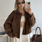 Damska kurtka zamszowa oversize elegancka casualowa modna