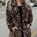 Damski płaszcz panterka futrzany stylowy oversize ciepły