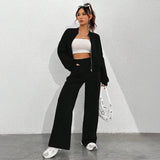 Komplet Casual Bluza i Spodnie z Wysokim Stanem
