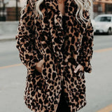 Damski płaszcz panterka futrzany stylowy oversize ciepły