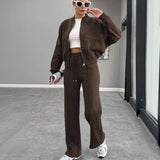 Komplet Casual Bluza i Spodnie z Wysokim Stanem