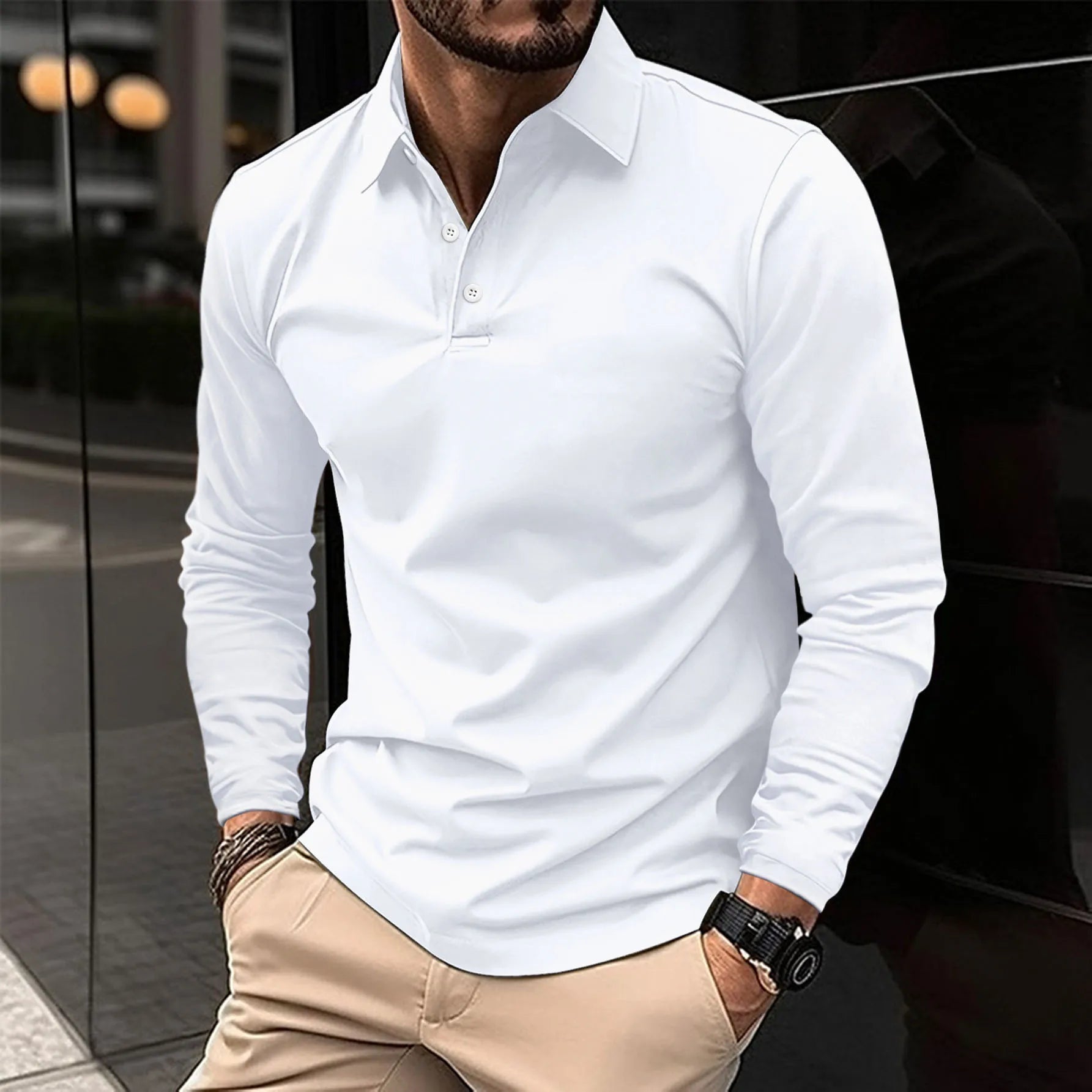 Męska Koszulka Polo Długi Rękaw Slim Fit Nowoczesna Elegancja