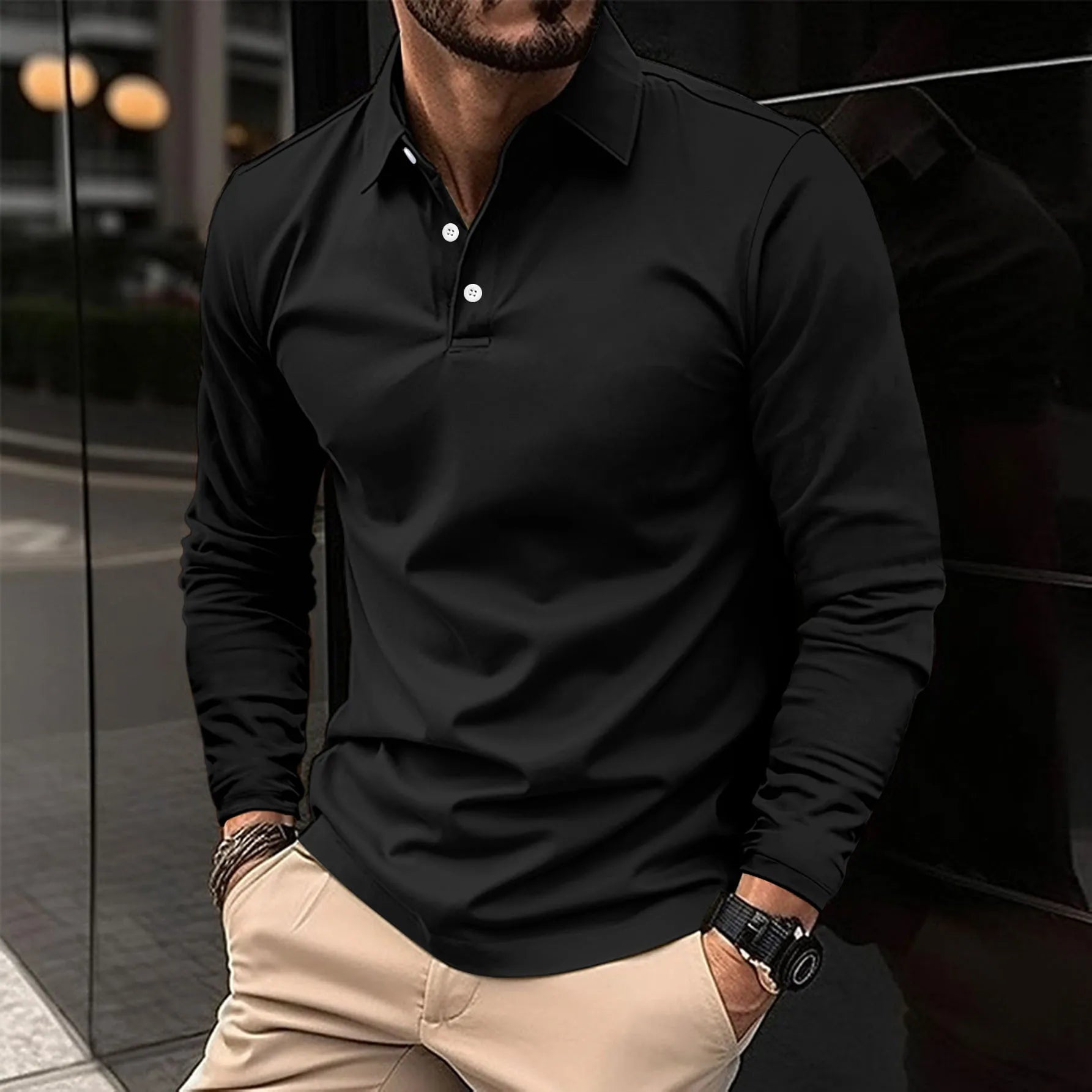Męska Koszulka Polo Długi Rękaw Slim Fit Nowoczesna Elegancja