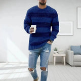 Męski sweter w paski z okrągłym dekoltem, regular fit