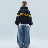 Bluza oversize z kapturem, nadrukiem i kieszenią kangurką