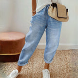 Luźne jeansy damskie wysoka talia wygodny styl casual
