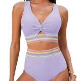 Dwuczęściowy Strój Kąpielowy z Dekoltem V i Wysokim Stanem