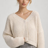 Damski Oversize Sweter Dzianinowy V Neck Miękki Casual