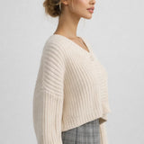 Damski Oversize Sweter Dzianinowy V Neck Miękki Casual