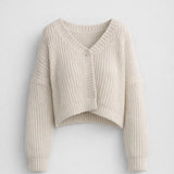 Damski Oversize Sweter Dzianinowy V Neck Miękki Casual