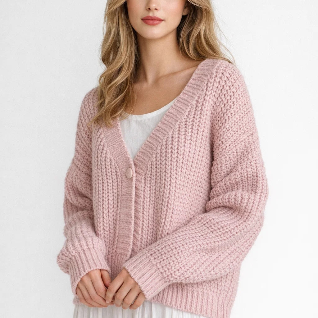 Damski Oversize Sweter Dzianinowy V Neck Miękki Casual