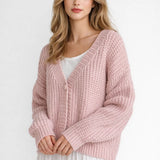 Damski Oversize Sweter Dzianinowy V Neck Miękki Casual