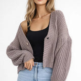 Damski Oversize Sweter Dzianinowy V Neck Miękki Casual