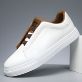 Męskie skórzane sneakersy w bieli, granacie i czerni