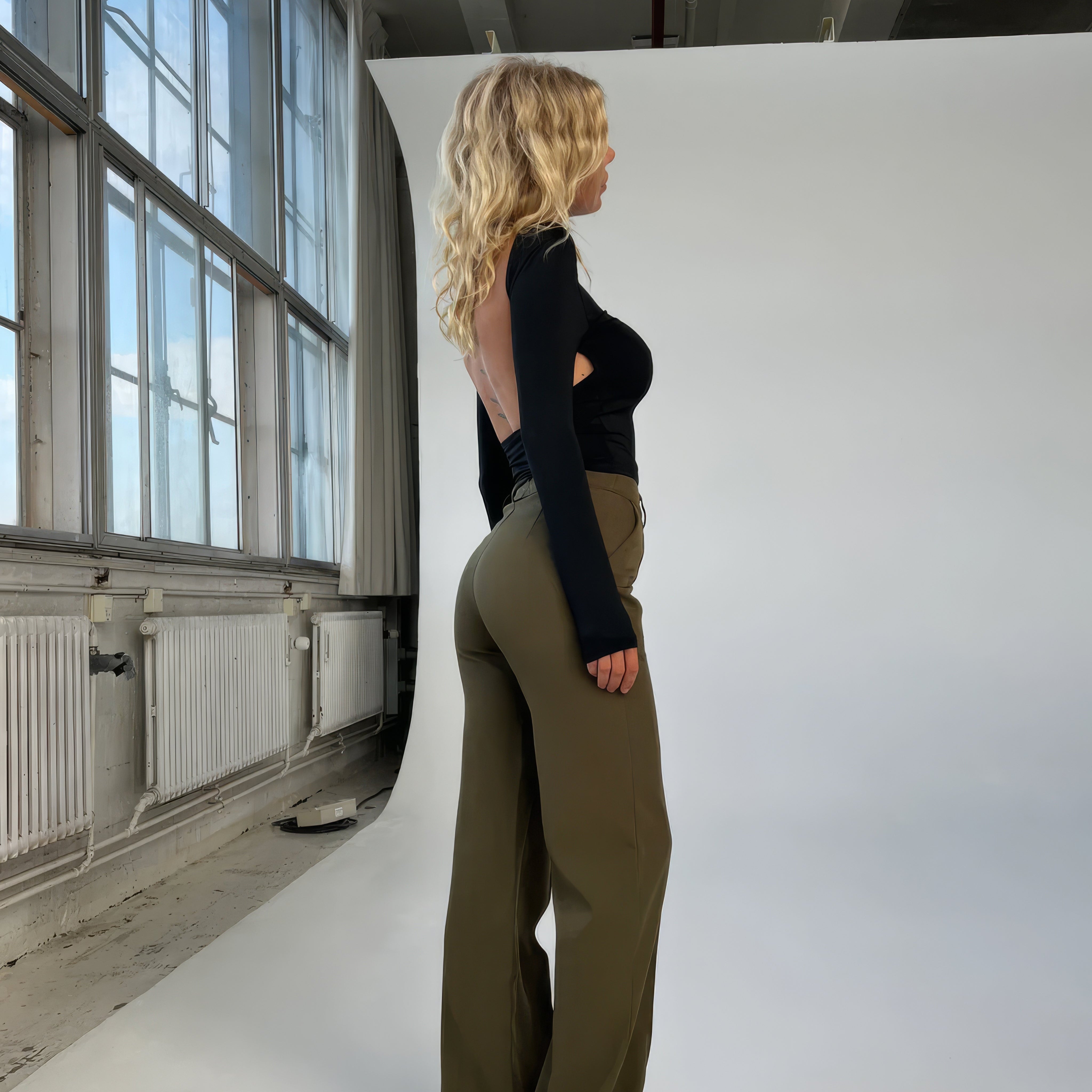 Damskie Spodnie Szerokie Nogawki Wysoki Stan Elegancki Styl