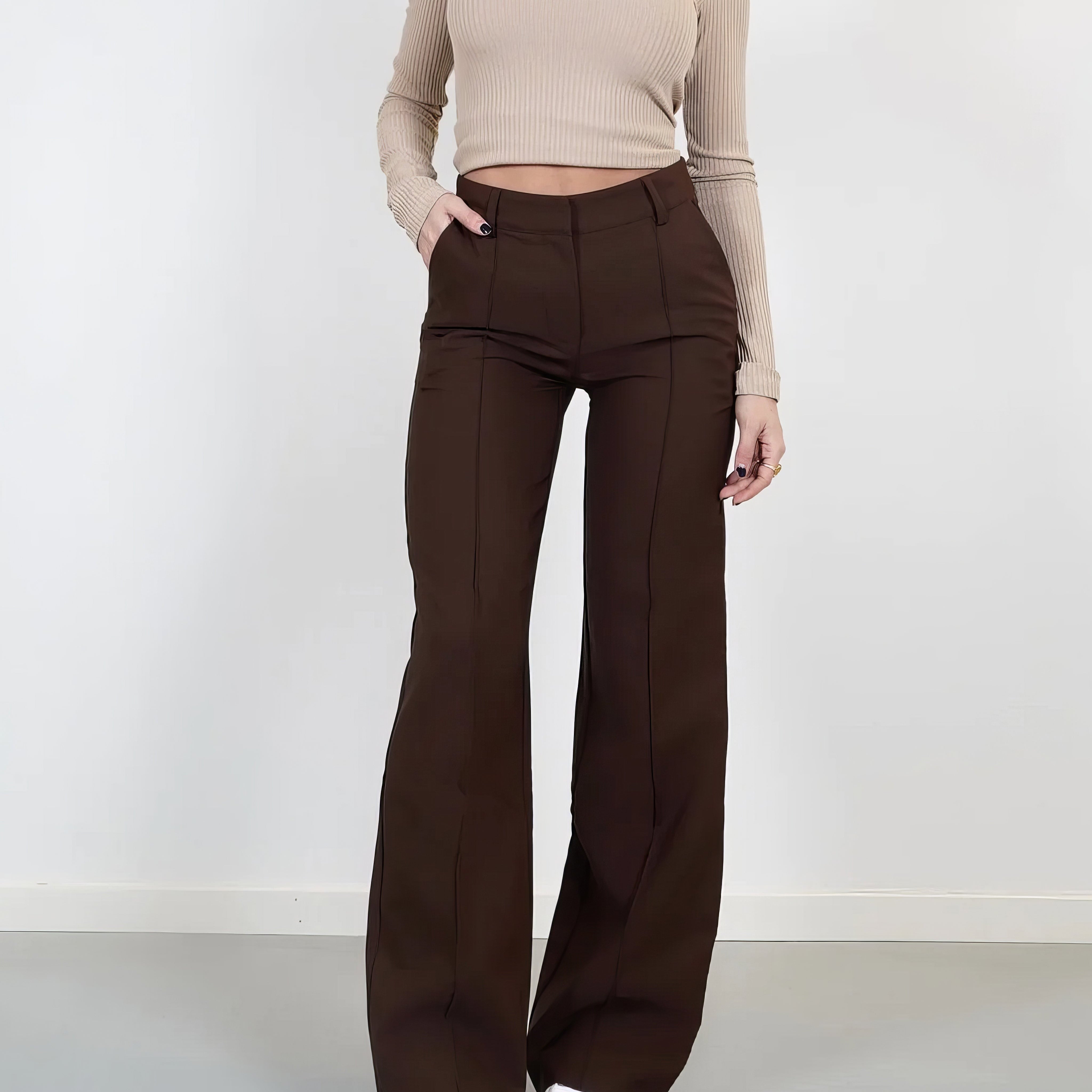 Damskie Spodnie Szerokie Nogawki Wysoki Stan Elegancki Styl