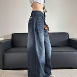 Damskie Jeansy Baggy Szerokie Nogawki Niski Stan Styl Streetwear
