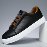 Męskie skórzane sneakersy w bieli, granacie i czerni