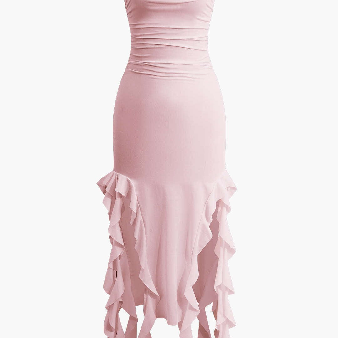 Sukienka Maxi Bandeau z Falbanami